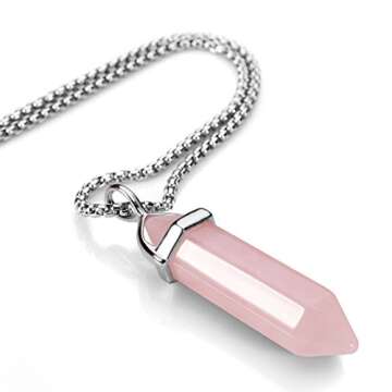 BEADNOVA Natural Rose Quartz Necklaces for Women Crystal Pendant Gemstone Necklace for Spiritual Ene...