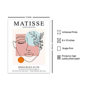 Matisse Wall Art - 8x10 Matisse Poster - Matisse Print - Line Art Decor - Minimalist Wall Decoration...