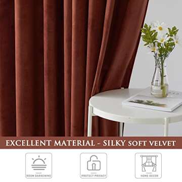 StangH Rust Bedroom Window Drapes, Back Tab Velvet Curtains 90 inches Long Heavy Thick Room Darkening Privacy Room Dividers for Office Store Closet, W52 x L90, 2 Panels