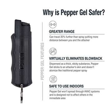 SABRE Campus Safety Pepper Gel for Self Defense with Quick Release Key Ring, Protect Against Multipl...