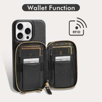 ZVE for iPhone 14 Pro Max Wallet Case, ID Card Holder with RFID Protection for Women