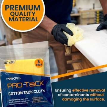MāKRS® - Pro-Tack Tack Cloth, (Pack of 3) Tack Rags, Tack Cloths for Removing Dust and Particles, ...
