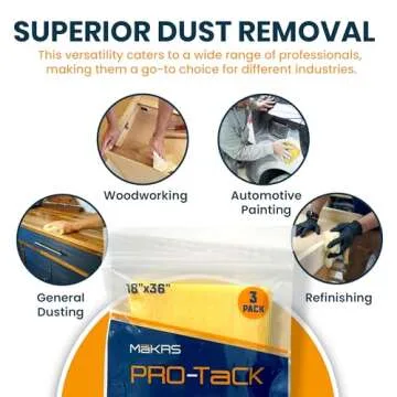 MāKRS® - Pro-Tack Tack Cloth, (Pack of 3) Tack Rags, Tack Cloths for Removing Dust and Particles, Tack Cloth Woodworking, Painting, and Varnishing, Wax and Silicone Free, Anti-Static, 18" x 36"