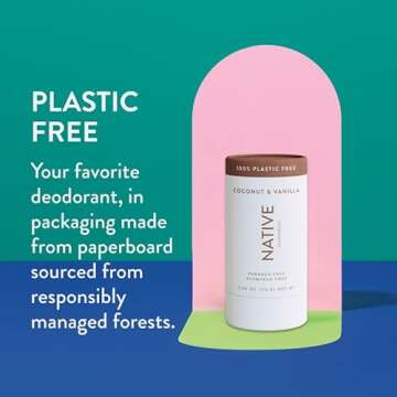 Native Plastic Free Deodorant Contains Naturally Derived Ingredients, 72 Hour Odor Control | Deodorant for Women & Men, Aluminum Free with Baking Soda, Coconut Oil and Shea Butter | Coconut & Vanilla