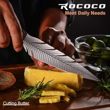 ROCOCO Feather Viking Knife Japanese Forged in Fire Boning Knife Fancy Kitchen Cleaver with Sheath O...