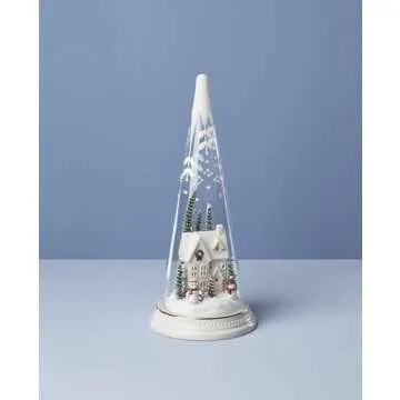 Lenox 896633 Lit Christmas Cone with Farmhouse Scene, Holiday Decor