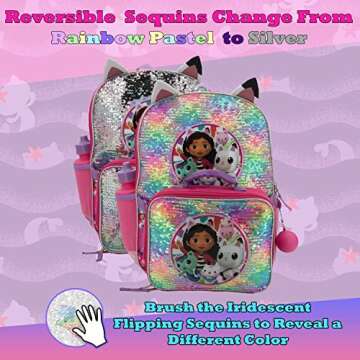 AI ACCESSORY INNOVATIONS Gabby’s Doll House 4 Piece Backpack Set, Flip Sequin 16" School Bag for G...