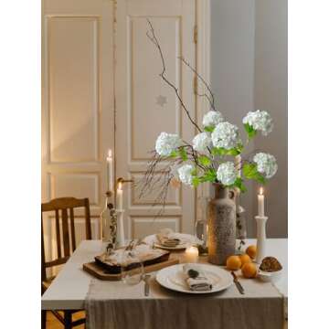 YalzoneMet 4 Pcs 26.8'' Viburnum Artificial Flower Snowball Lifelike Long Stem Real Touch White Small Hydrangea Latex Flower for Home Christmas Decoration Table Centerpieces Floral Arrangements