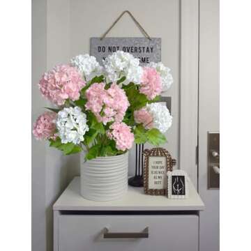 YalzoneMet 4 Pcs 26.8'' Viburnum Artificial Flower Snowball Lifelike Long Stem Real Touch White Small Hydrangea Latex Flower for Home Christmas Decoration Table Centerpieces Floral Arrangements