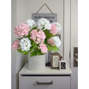 YalzoneMet 4 Pcs 26.8'' Viburnum Artificial Flower Snowball Lifelike Long Stem Real Touch White Small Hydrangea Latex Flower for Home Christmas Decoration Table Centerpieces Floral Arrangements