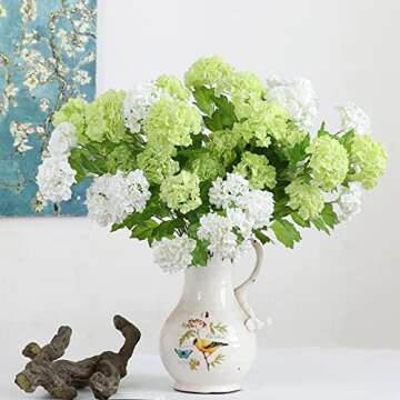 YalzoneMet 4 Pcs 26.8'' Viburnum Artificial Flower Snowball Lifelike Long Stem Real Touch White Small Hydrangea Latex Flower for Home Christmas Decoration Table Centerpieces Floral Arrangements