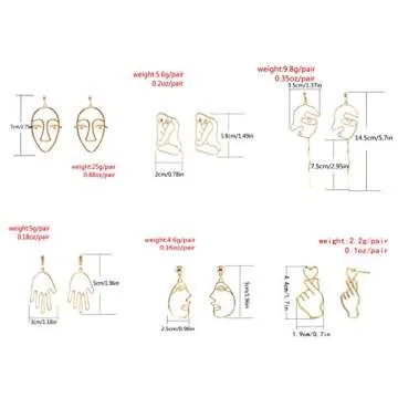 Mrotrida Face Earrings Set Abstract Art Human Face Hand Dangle Earring & Face Rings for Girls Fashion Geometric Statement Earrings Party Birthday Valentine's Day Christmas 6 Pair