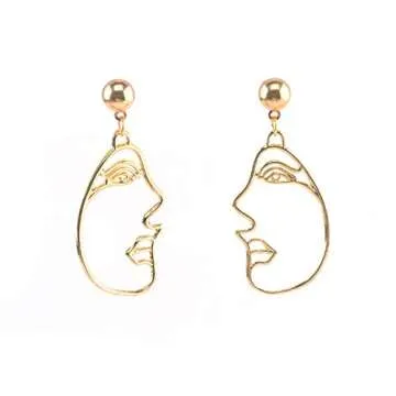 Mrotrida Face Earrings Set Abstract Art Human Face Hand Dangle Earring & Face Rings for Girls Fashion Geometric Statement Earrings Party Birthday Valentine's Day Christmas 6 Pair