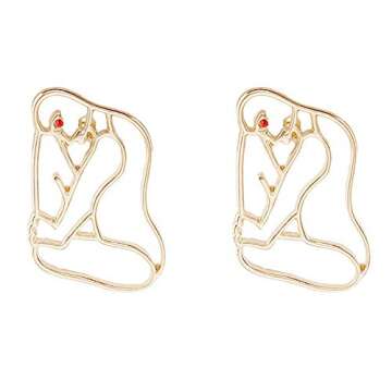 Mrotrida Face Earrings Set Abstract Art Human Face Hand Dangle Earring & Face Rings for Girls Fashion Geometric Statement Earrings Party Birthday Valentine's Day Christmas 6 Pair