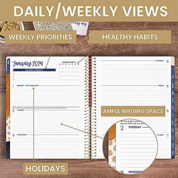 bloom daily planners 2024 (8.5" x 11") Calendar Year Day Planner (January 2024 - December 2024) - Weekly/Monthly Dated Agenda Organizer with Tabs - Earthy Abstract, Blue