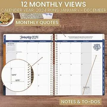 bloom daily planners 2024 (8.5" x 11") Calendar Year Day Planner (January 2024 - December 2024) - Weekly/Monthly Dated Agenda Organizer with Tabs - Earthy Abstract, Blue