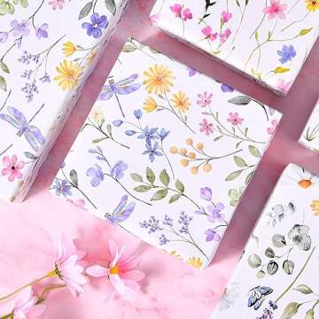 Titiweet Floral Wrapping Paper - Birthday Wrapping Paper for Women, 8 Sheets Wildflower Wrapping Paper for Wedding Mothers Day Baby Shower, 20 x 28 Inches Per Sheet