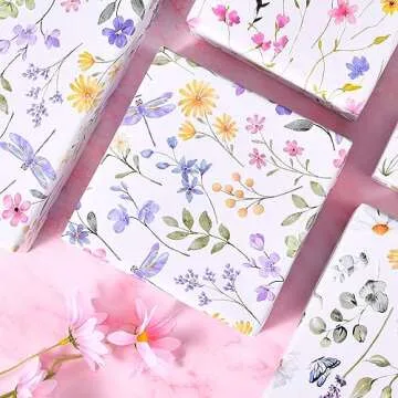 Titiweet Floral Wrapping Paper - Birthday Wrapping Paper for Women, 8 Sheets Wildflower Wrapping Paper for Wedding Mothers Day Baby Shower, 20 x 28 Inches Per Sheet