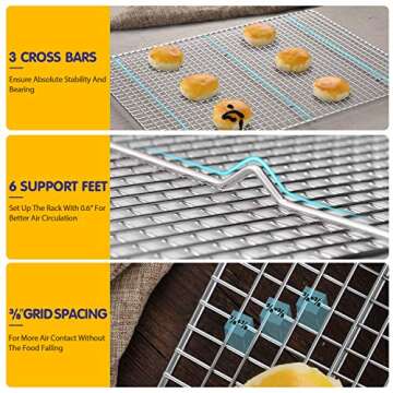 Hiware 2-Pack Cooling Racks for Baking, Stainless Steel Wire Rack Baking Rack Oven Rack Cookie Rack, Oven Safe, Rust-Resistant Rack for Cooking, Baking, Roasting and Grilling - Fit Half Sheet Pan