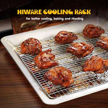 Hiware 2-Pack Cooling Racks for Baking, Stainless Steel Wire Rack Baking Rack Oven Rack Cookie Rack, Oven Safe, Rust-Resistant Rack for Cooking, Baking, Roasting and Grilling - Fit Half Sheet Pan