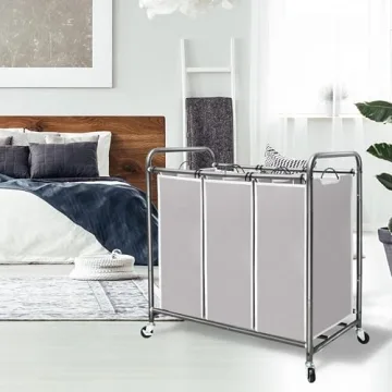 3 Section Laundry Sorter with Wheels Removable Bags Gray