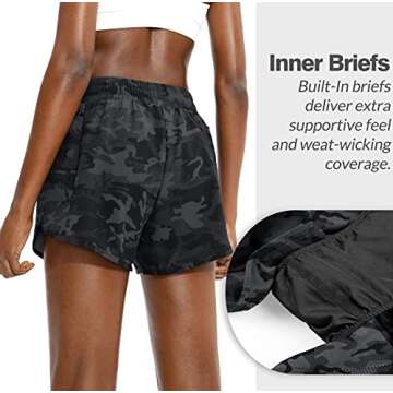 Soothfeel Womens Running Shorts with Zipper Pockets High Waisted Athletic Gym Workout Shorts for Women with Liner Grey Camo