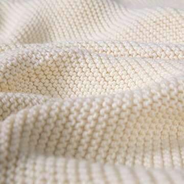 MH MYLUNE HOME Knitted Throw Blanket (47x71 inch) Handmade Farmhouse Boho Blanket Soft Cozy Tassel Blanket for Bed Sofa Couch, Ivory Cream