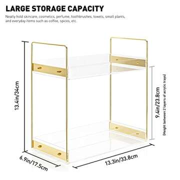 OAPRIRE Bathroom Countertop Organizer, 2 Tier Bathroom Organizer Countertop, Acrylic Countertop Bathroom Organizer, Makeup Shelf, Perfume Organizer (Gold)