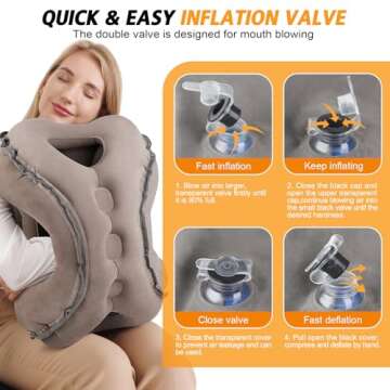 Inflatable Travel Pillow,Multifunction Travel Neck Pillow for Airplane to Avoid Neck and Shoulder Pain,Support Head,Neck,Used for Sleeping Rest, Airplane and Home Use,with Eye Mask, Earplugs,Gray