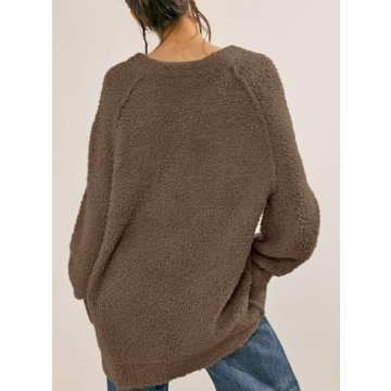 Beaully Women's Oversized Long Sleeve Crewneck Fuzzy Knit Warm Sweaters 2024 Fall Pullover Sweater Tops