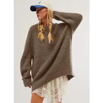 Beaully Women's Oversized Long Sleeve Crewneck Fuzzy Knit Warm Sweaters 2024 Fall Pullover Sweater Tops