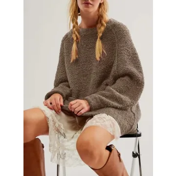 Beaully Women's Oversized Long Sleeve Crewneck Fuzzy Knit Warm Sweaters 2024 Fall Pullover Sweater Tops