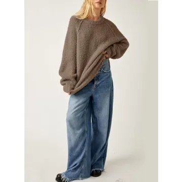 Beaully Women's Oversized Long Sleeve Crewneck Fuzzy Knit Warm Sweaters 2024 Fall Pullover Sweater Tops