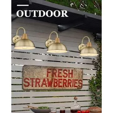 Outdoor Wall Sconces 2 Pack, HWH Gooseneck Barn Wall Light Fixtures Indoor/Outdoor, Vintage Exterior Wall Sconce Porch Lights with Hammered Metal Shade, Antique Brass Finish, 5HZG70B-2 BG