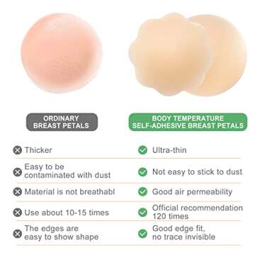 AMFLOWER 5 Pairs Nipple Covers, Invisible Nipple Covers for Women, Silicone Petals/Pasties Nipple Covers Reusable Washable Nude