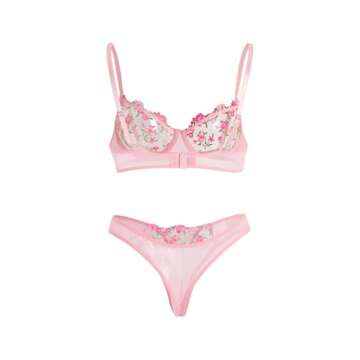 WDIRARA Women's Floral Embroidery Underwire Lingerie Set in Soft Pink