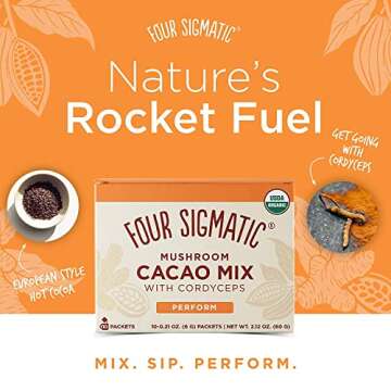 Mushroom Cacao by Four Sigmatic, Organic Instant Cacao with Cordyceps & Ginger, Supports Stamina & E...