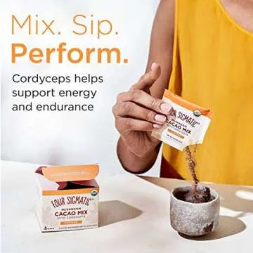 Mushroom Cacao by Four Sigmatic, Organic Instant Cacao with Cordyceps & Ginger, Supports Stamina & Energy, Drink it or Bake with it , 10 Count, Packaging may vary