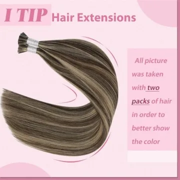 YoungSee I Tips Hair Extensions Dark Brown Highlighted Blonde Remy Hair 22 Inch Durable 50g