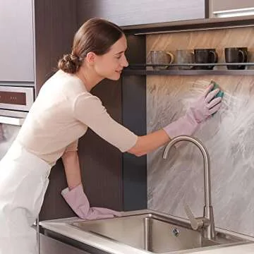 COOLJOB Small Household Rubber Gloves with Cotton Liner & Non-slip Grip, Waterproof Long Lasting Dishwashing Gloves for Kitchen & Bathroom Cleaning, Purple, 1 Pair