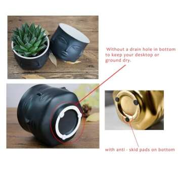 Poitemsic Ceramic Gold Face Planter Head Face Vase Home Decoration Succulent Cactus Indoor Plant Pot Versatility Designs