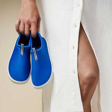 Lands' End Slip On Water Shoes for Women, Quick Dry Neoprene Sport Womens Water Shoes with Drainage Holes for Beach or Pool, Blue or Black Swim Shoes Women, Adult Aqua Socks - Black/White, 11 Medium