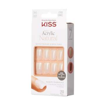 KISS Salon Acrylic Natural Nails, Euphoria Medium Length, Ultra-Smooth Finish DIY Kit with Nail Glue...