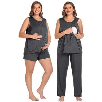 SWOMOG Maternity Nursing Pajamas with Pockets in Grey