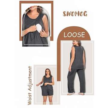 SWOMOG Maternity Nursing Pajamas with Pockets in Grey