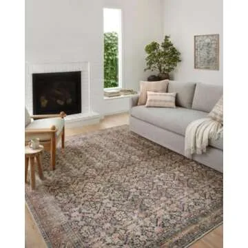 Loloi Amber Lewis Billie Collection, Ink & Salmon 6'-0" x 9'-0" Area Rug – Antique & Distressed Ac...