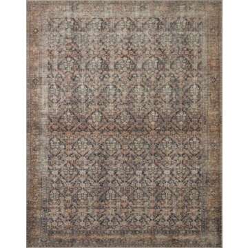 Loloi Amber Lewis Billie Collection, Ink & Salmon 6'-0" x 9'-0" Area Rug – Antique & Distressed Accent Rugs for Living Room, Bedroom, Entryway & Hallway, No Shed High Traffic Area Home Decor Rug