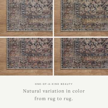 Loloi Amber Lewis Billie Collection, Ink & Salmon 6'-0" x 9'-0" Area Rug – Antique & Distressed Accent Rugs for Living Room, Bedroom, Entryway & Hallway, No Shed High Traffic Area Home Decor Rug