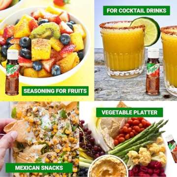 10 Mini Tajin Bottles with Keychain Holder, 10g Tajin Seasoning, Mexican Chili Lime Seasoning, Pocket-Sized for Travel, Perfect Mexican Seasoning for Snacks, Fruits, Drinks