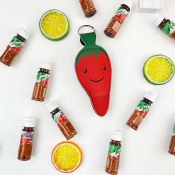 10 Mini Tajin Bottles with Keychain Holder, 10g Tajin Seasoning, Mexican Chili Lime Seasoning, Pocket-Sized for Travel, Perfect Mexican Seasoning for Snacks, Fruits, Drinks